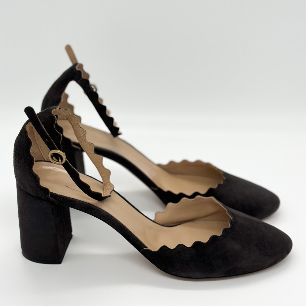 CHLOÉ Lauren Black suede leather scallop-edged d'Orsay pumps
